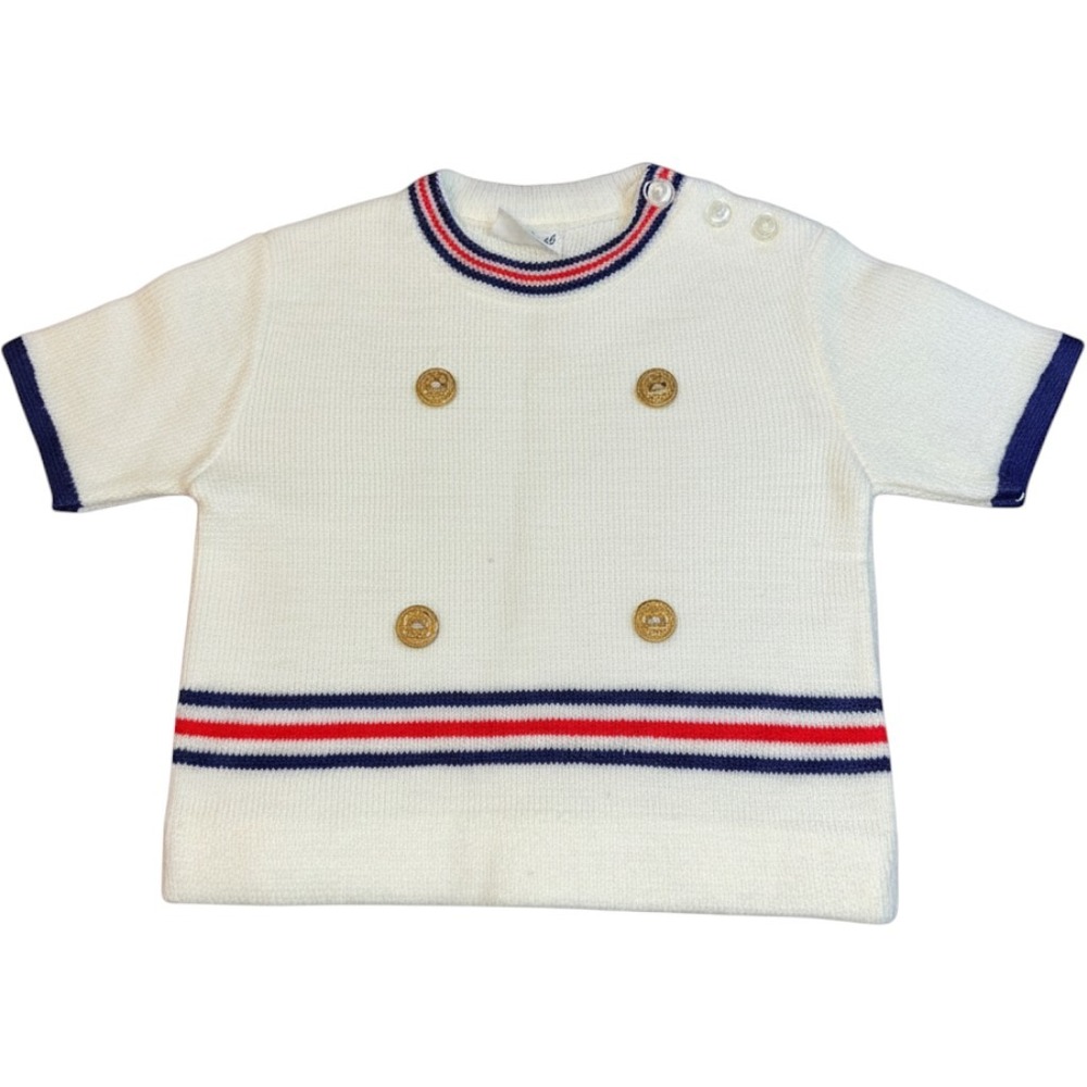 Vintage‎ A Little Angel White Nautical Knit Sweater Gold Buttons Kids 12M-18M